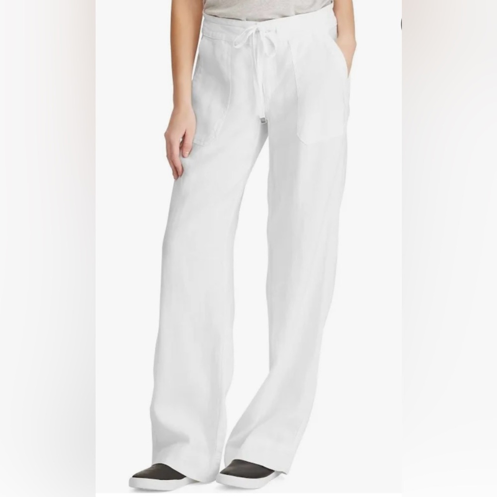 LOFT Linen Wide-Leg White Pants